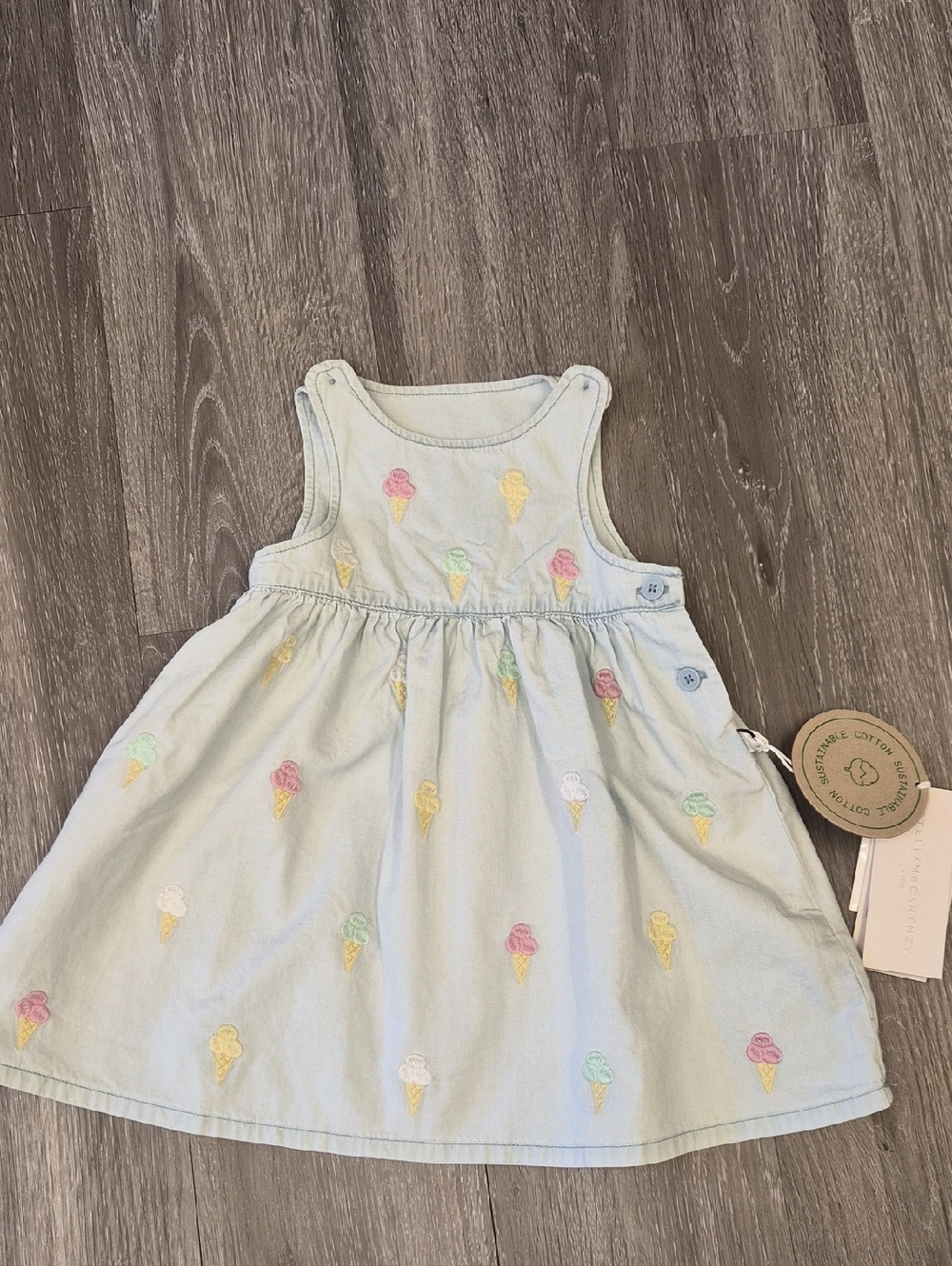 Stella McCartney Light Blue Dress with Pastel Ice Cream Embroidery